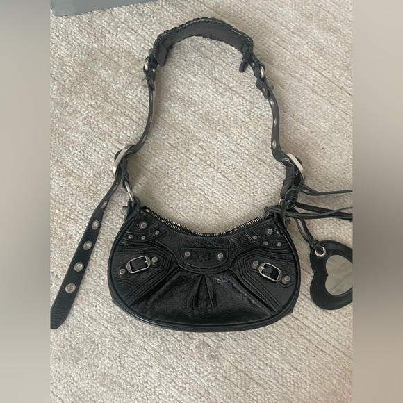 Le Cagole XS Shoulder Bag in black Arena lambskin, aged-silver hardware - Picture 1 of 16